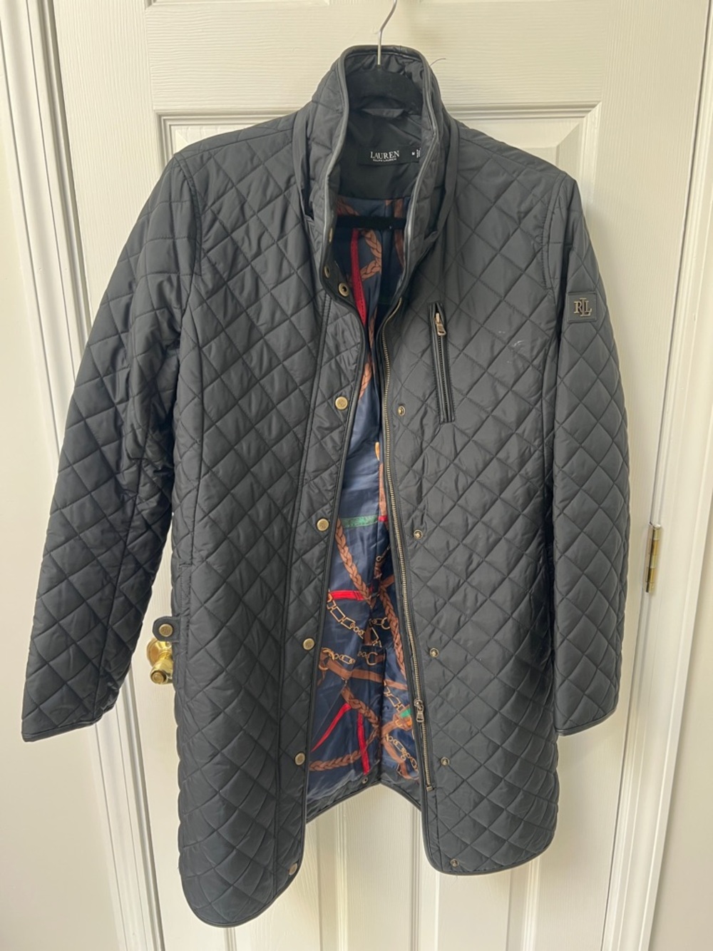 Lauren Ralph Lauren Quilted Black Coat with Patterned Lining